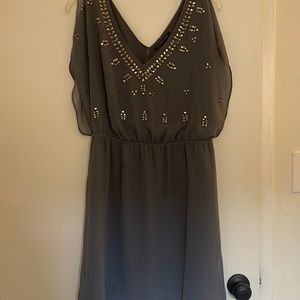 Flowy grey rhinestone embellished cocktail dress